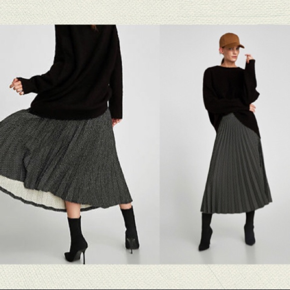 ZARA WOMAN Polka Dot Pleated Midi Skirt NWT M